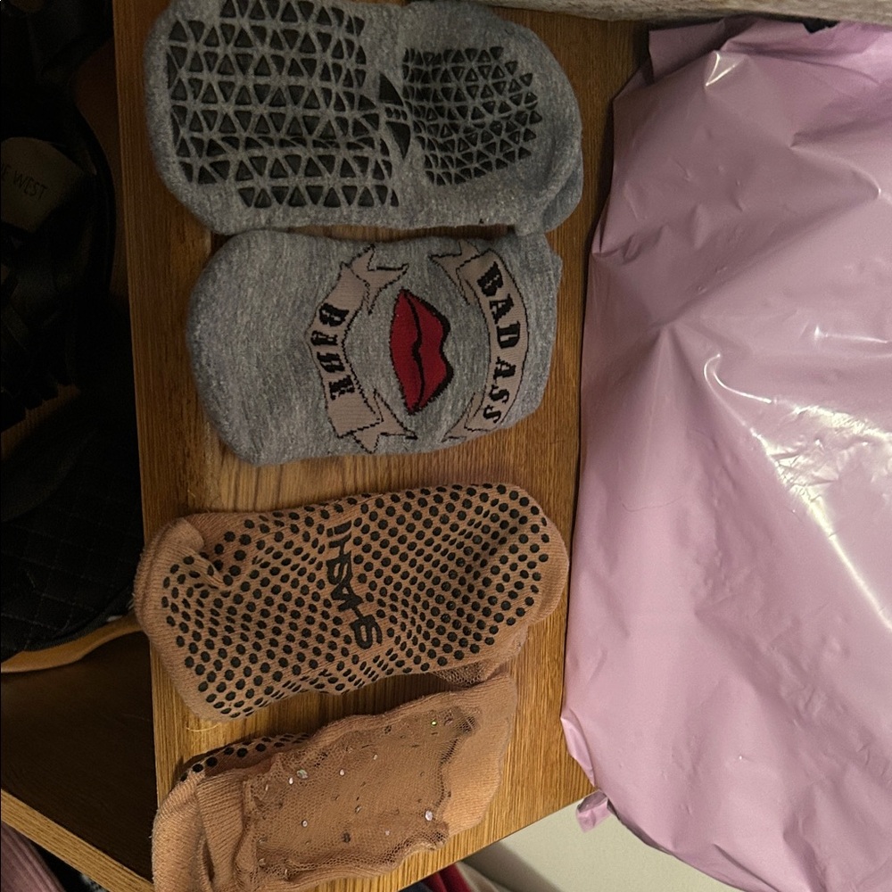 Gray and Tan Non-Slip Socks Set
